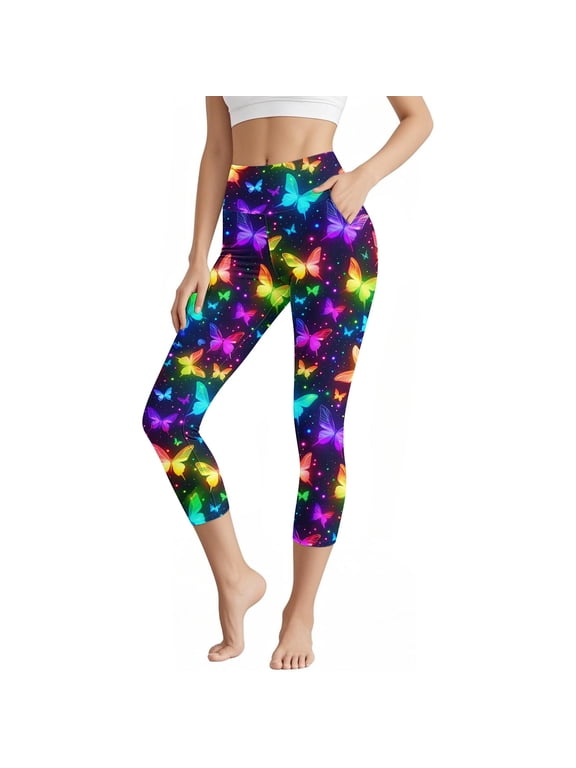 Capri Leggings with Pockets for Women High Waisted Compression Yoga Pants Novelty 3D Graphic Print Athleic Workout Capris Multicolor,M
