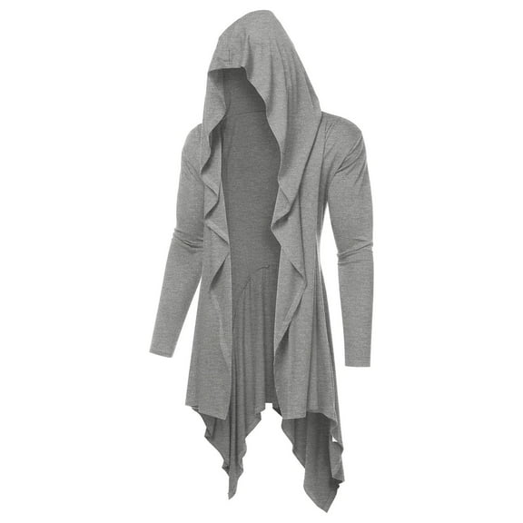 yardsong Cardigan Men Lightweight Long Draped Coat Ruffle Shawl Collar Open Front Halloween Hooded Cloak 2025 Gray,L