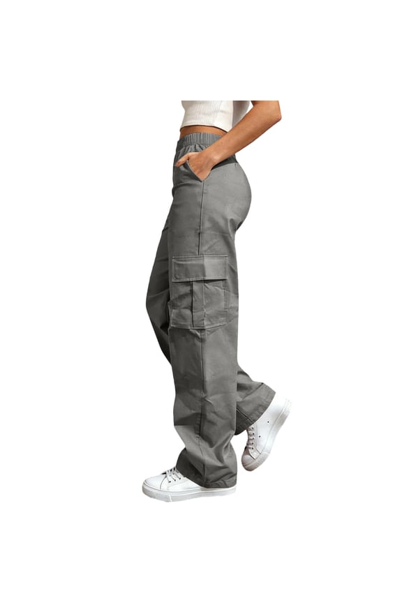 Cargo Women Pants High Waisted Wide Leg Lightweight Stretchy Casual Trousers Baggy Outdoor Pants Y2K Streetwear Pant with Pockets Gray,XXL