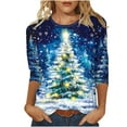 thumbnail image 1 of yardsong Christmas Shirts for Womens Tops 3/4 Sleeve Christma Tree Print Shirt Loose Round Neck Tshirts Dressy Trendy Casual Tunic Blouses Blue,S, 1 of 5