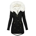 thumbnail image 1 of yardsong Coat Winter for Women Plus Size Overcoats with Faux Fur Hood Fleece Sherpa Jackets Zipper Button Outerwear Warm Jackets Black,L, 1 of 5