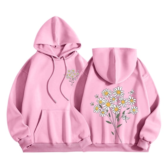 yardsong Cute Graphic Hoodies for Women Fall Fashion Flower Preppy Oversized Hooded Sweatshirts Loose Vintage Y2K Pullover Tops Pink,XL