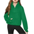 thumbnail image 1 of yardsong Cute Sweatshirts for Teen Girls Long Sleeve Shirts Quarter Zip up High Neck Cropped Tops Tween Girl Preppy Clothes with Thumb Hole Green,9-10 Years, 1 of 9