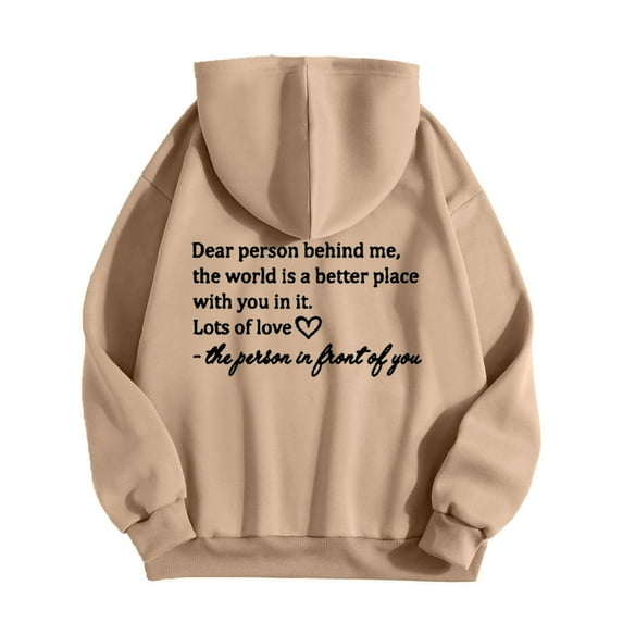 yardsong Dear Person Behind Me Funny Hoodies Jacket for Men and Women - Trendy Graphic Pullover Hip Hop Hoodie Casual Sweatshirt Khaki,S