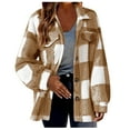 thumbnail image 1 of yardsong Fuzzy Fleece Jacket Women Fall Winter Warm Sherpa Shearling Plaid Shacket Button Down Long Sleeve Lapel Shirt Jackets 2025 Coffee,XXL, 1 of 8