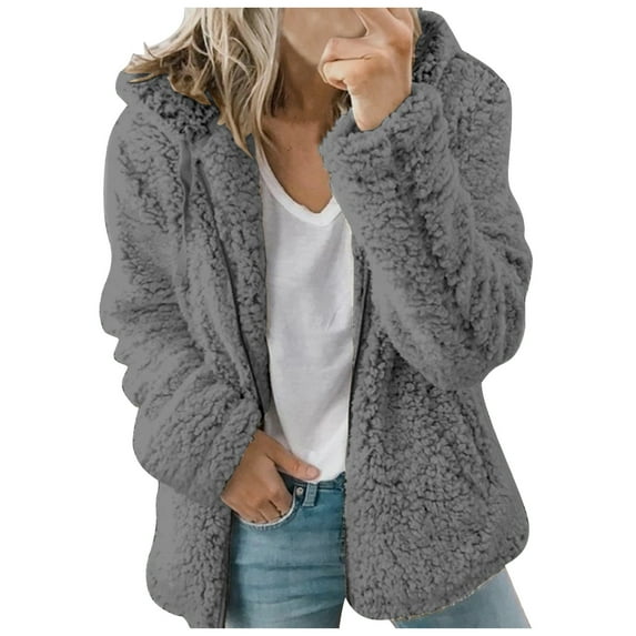 yardsong Fuzzy Lined Jacket for Women Fleece Cardigans Sweaters Casual Solid Color Button Sherpa Plush Jacket Coat with Pockets Dark Gray,XXXL