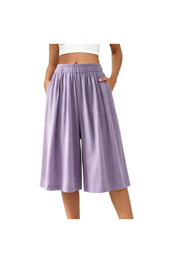 Gaucho Pants for Women Capri Flowy High Waist Wide Leg Dance Capris Pant Plus Size Summer Casual Loose Crop Palazzo Trousers Purple,XL
