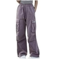 thumbnail image 1 of yardsong Girls Cargo Pants Teen Girls Y2k Fashion Streetwear High Waist Drawstring Sweatpants Casual Wide Leg Baggy Trousers Purple,7 Years, 1 of 4