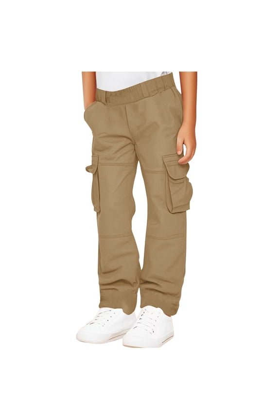 Girls Parachute Cargo Pants Casual Baggy Wide Leg Elastic Waist Jogger Trousers Military Tactical Pants with Pockets 2025 Khaki,14 Years