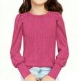 thumbnail image 1 of yardsong Girls Puff Long Sleeve Shirts Spring Crewneck Basic Ribbed Knit Tops Blouse Kids Solid Color Casual Fashion Loose Tunic Top Hot Pink,13 Years, 1 of 9