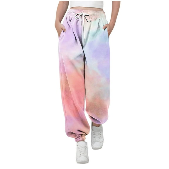 yardsong Girls Tie Dye Sweatpants Cinch Bottom Joggers Baggy Athletic Pants High Waisted Sports Workout Sweat Pant Trousers with Pocket Orange,13 Years