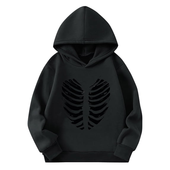 yardsong Halloween Cute Hoodies for Teen Girls Skeleton Print Long Sleeve Soft Graphic Hooded Sweatshirts Pullover Fall Winter Hoodie Black,4 Years