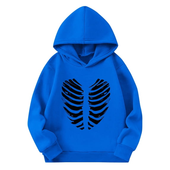 yardsong Halloween Cute Hoodies for Teen Girls Skeleton Print Long Sleeve Soft Graphic Hooded Sweatshirts Pullover Fall Winter Hoodie Blue,5 Years