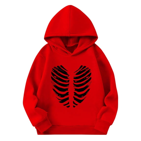 yardsong Halloween Cute Hoodies for Teen Girls Skeleton Print Long Sleeve Soft Graphic Hooded Sweatshirts Pullover Fall Winter Hoodie Red,4 Years