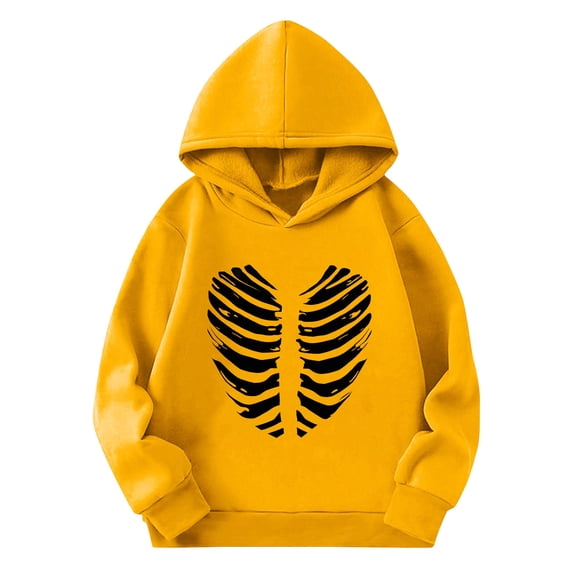 yardsong Halloween Cute Hoodies for Teen Girls Skeleton Print Long Sleeve Soft Graphic Hooded Sweatshirts Pullover Fall Winter Hoodie Yellow,11 Years
