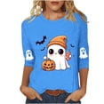thumbnail image 1 of yardsong Halloween Shirts for Women Funny Pumpkin Gnome Print 3/4 Length Sleeve Graphic Tees Plus Size Casual Loose Crewneck Tunic Tops Sky Blue,XXL, 1 of 4