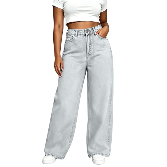 yardsong High Waist Wide Leg Jeans for Women Tall Baggy Jean Long Button Up Straight Denim Pants Y2K Streetwear Preppy Pant 2026 Light Blue,XXL