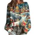 thumbnail image 1 of yardsong Holiday Imitation Knit for Women - Christmas Xmas Boat Neck Snowflakes Snowman Print Long Sleeve Pullover Sweater Top Multicolor,L, 1 of 5