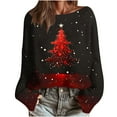 thumbnail image 1 of yardsong Holiday Long Sleeve Sweater for Women - Imitation Knitted Shirts Boat Neck Xmas Tree Graphic Christmas Pullover Tops Black,S, 1 of 5