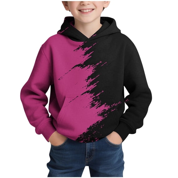 yardsong Hoodies for Boys Color Block Cool 3D Graphic Print Pullover with Pocket Kids Fashion Warm Winter Hooded Sweatshirts 2026 Hot Pink,11 Years