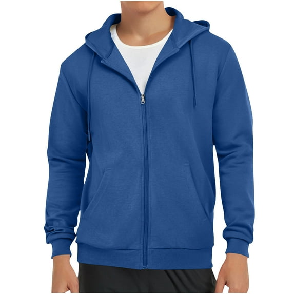 yardsong Hoodies for Men Zip Up Drawstring Hooded Sweatshirts Oversized Solid Color Long Sleeve Lightweight Workout Sport Jacket 2025 Blue,L