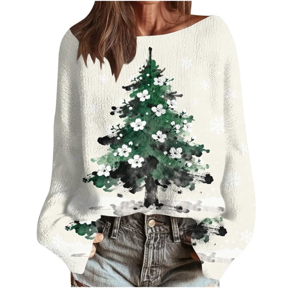 yardsong Imitation Knit Christmas Pullover for Women - Boat Neck Long Sleeve Xmas Graphic Holiday Sweatshirt Sweater Boho Tops Red,XXL