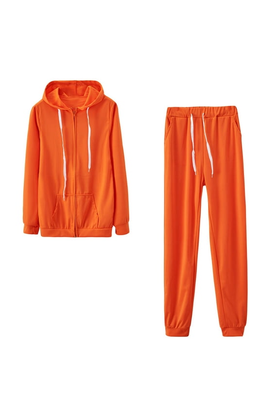 Jogging Suits for Older Women Full Zip up Hoodie Jacket Sweatpants Sweatsuits Tracksuits Long Sleeve Matching Sets 2024 Orange,M