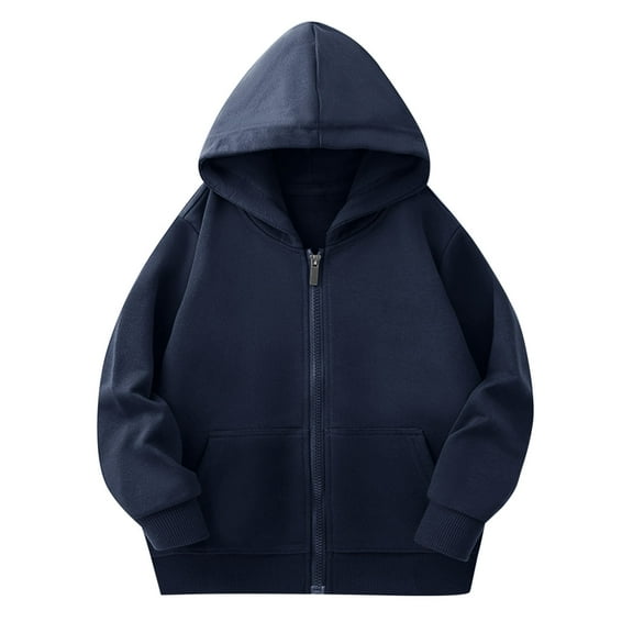 yardsong Kids' Fall Casual Hooded Sweatshirts Boys Cute Full Zip Up Jacket Pockets Sport Hoodie for Girls Comfy Toddler Outwear Coats Navy,3-4 Years