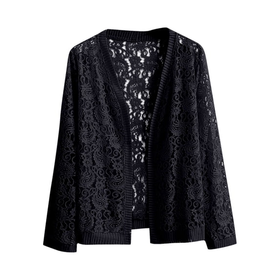 yardsong Lace Cardigan for Women 2025 Plus Size Open Front 3/4 Sleeve Cover Up Casual Loose Summer Dressy Flower Crochet Shrug Tops Black,XXXL