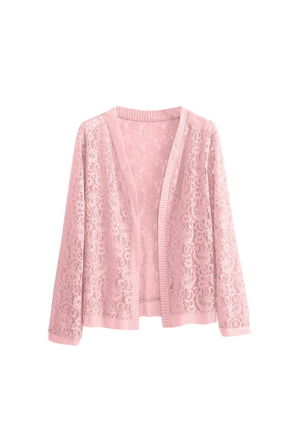 Lace Cardigan for Women 2025 Plus Size Open Front 3/4 Sleeve Cover Up Casual Loose Summer Dressy Flower Crochet Shrug Tops Pink,XXL