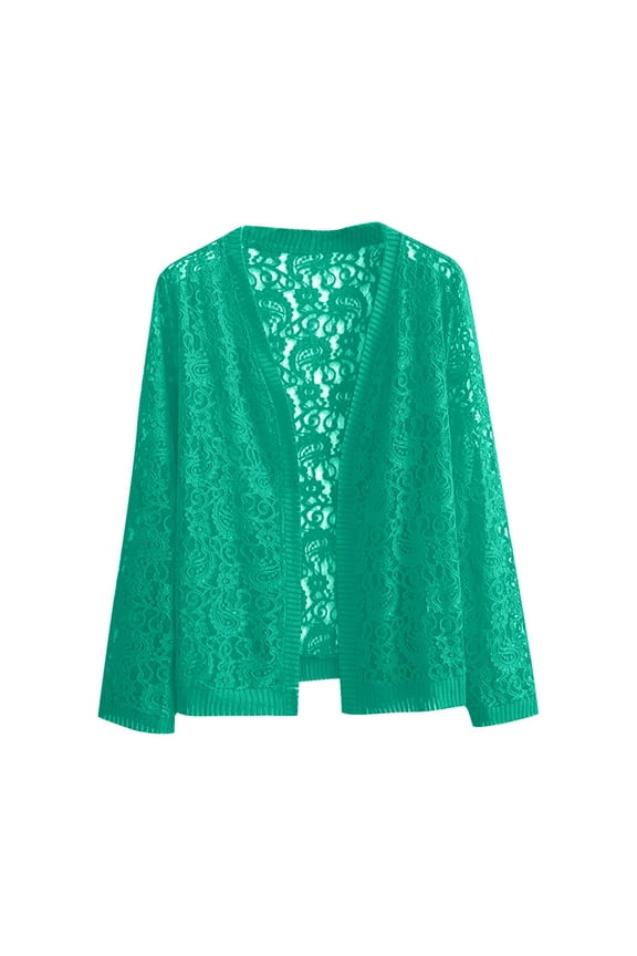 Lace Cardigans for Women Dressy Casual Elegant 2025 Fall Long Sleeve Open Front Crochet Cardigan Plus Size Shrugs Cardigan Jacket Green,XXXL