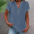 thumbnail image 1 of yardsong Lightning Deals Womens Cotton Linen Shirts Summer Casual Loose Fit Comfy Business Blouses V Neck Button Down Short Sleeve Tops 2024 Blue,XXXXL, 1 of 6