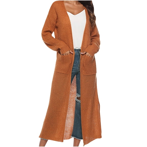 yardsong Long Cardigans for Women Womens Casual Long Sleeve Split Open Cardigan Knit Long Cardigan Sweaters with Pockets Fall Fashion 2025 Yellow,M