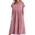 thumbnail image 1 of yardsong Long Dress for Women V Neck Casual Maxi Dresses House Dress Short Sleeve Dressy Loose Fit Vacation Sundress with Pockets Pink,M, 1 of 7