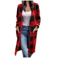 thumbnail image 1 of yardsong Long Plaid Jacket for Woman Fall Long Sleeve Plaid Fleece Shacket Jackets Maxi-length Button Coat Cardigans with Pocket Red,XXL, 1 of 6