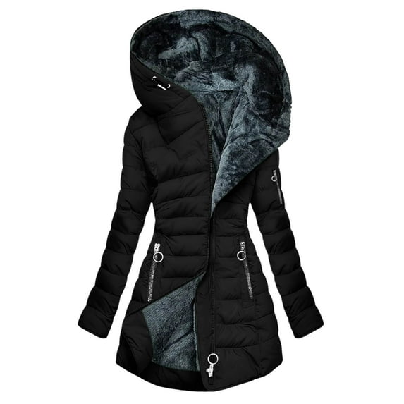 yardsong Long Winter Coats for Women Fleece Lined Thicken Puffer Jackets Plus Size Sherpa Thermal Warm Hooded Quilted Jacket 2025 Black,XXXL
