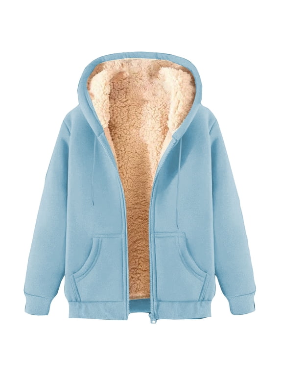 Men's Sherpa Fleece Jacket Zip Up Hoodie Fall Winter Hooded Sweatshirt Jackets Heavyweight Warm Coats with Pockets 2026 Light Blue,XXXL