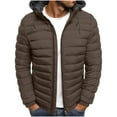 thumbnail image 1 of yardsong Men Winter Down Jackets & Coats Hooded Drawstring Long Sleeve Puffer Jacket Lightweight Zip-Up Packable Puffer Down Coats Brown,M, 1 of 7