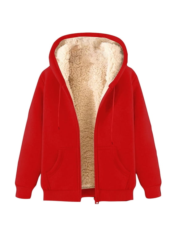 Men's 2025 Sherpa Lined Hoodie - Full Zip Up Big and Tall Thick Winter Warm Fleece Jacket with Pockets Red,XXXXXL
