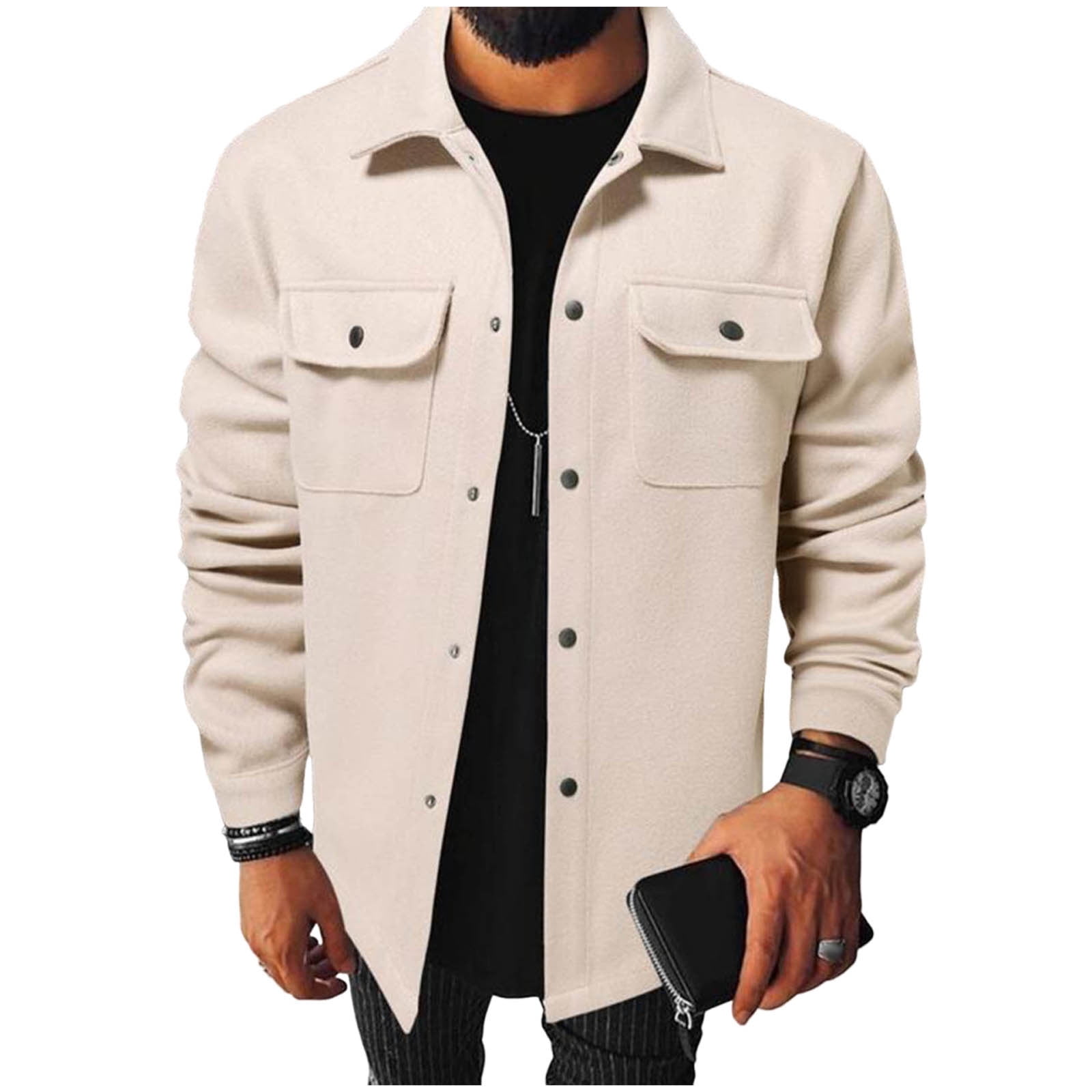 yardsong Men's Button Down Wool Shirt Jacket Flannel Shackets Casual ...