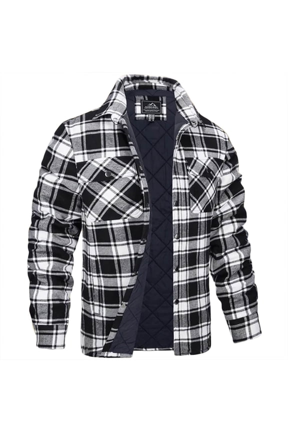 Men's Flannel Shirt Jacket Cotton Plaid Sherpa Lined Fleece Shacket Button Down Quilted Jacket Coat for Men with Pockets 2025 Black,XXL