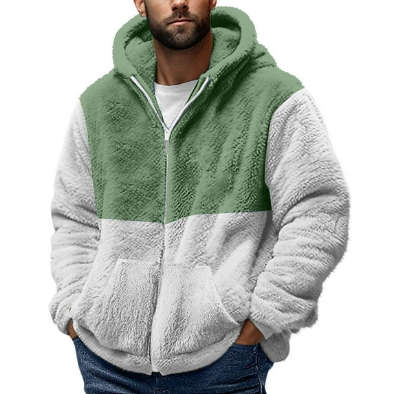 yardsong Men's Fuzzy Sherpa Fleece Sweatshirt - Warm Zipper Oversized Hoodie Fluffy Coat Hoodie Pockets 2025 Green,XL