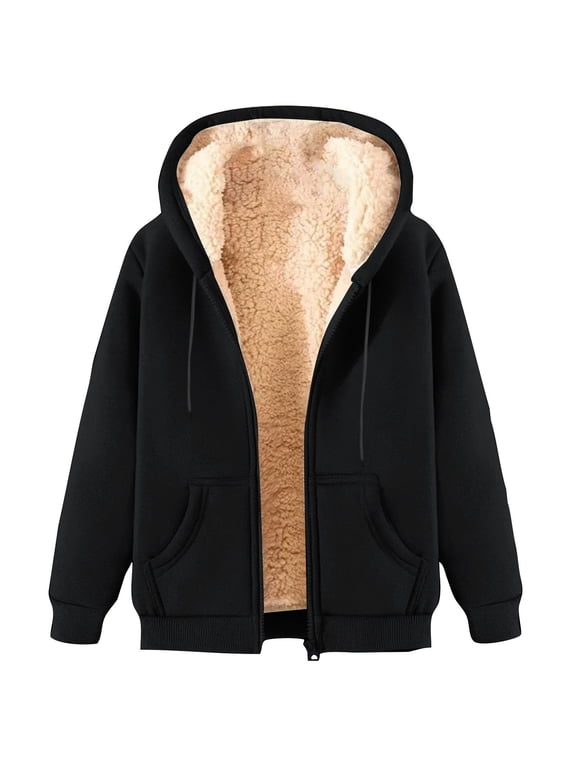 Men's Sherpa Hoodie Jacket Fleece Lined Zip Up Warm Hoodies Sweatshirt Cold Weather Warm Winter Zipper Sweater Hooded Coat 2025 Black,XL