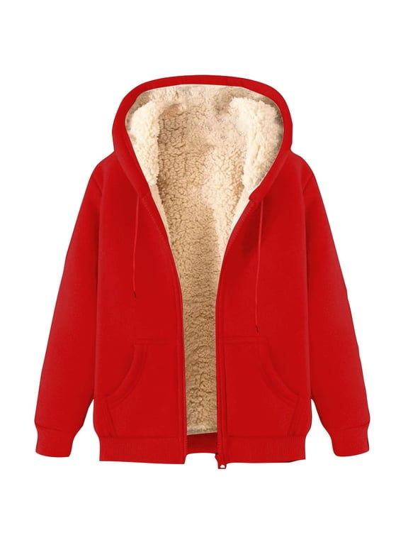 Men's Sherpa Hoodie Jacket Fleece Lined Zip Up Warm Hoodies Sweatshirt Cold Weather Warm Winter Zipper Sweater Hooded Coat 2025 Red,XL
