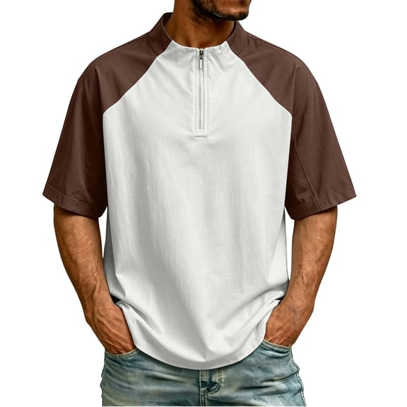 yardsong Mens Golf Baseball Pullover Waterproof Workout Cage Jacket Weather Resistant Short Sleeve 1/4 Zip Athletic Shirt 2026 Beige,L
