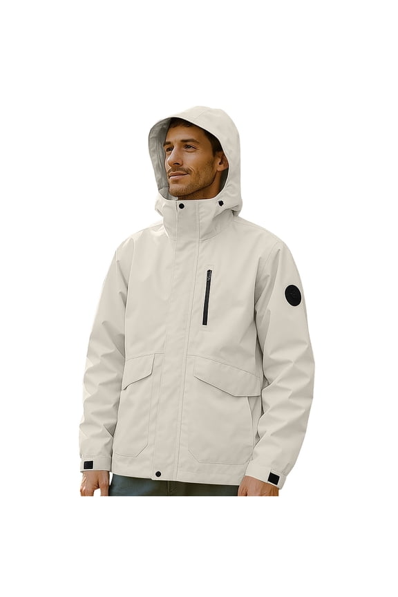 Mens Rain Jacket Waterproof Lightweight Zip up Long Sleeve Hooded Coats Stylish Windproof Fall Winter Coat for Outdoor Travel White,S