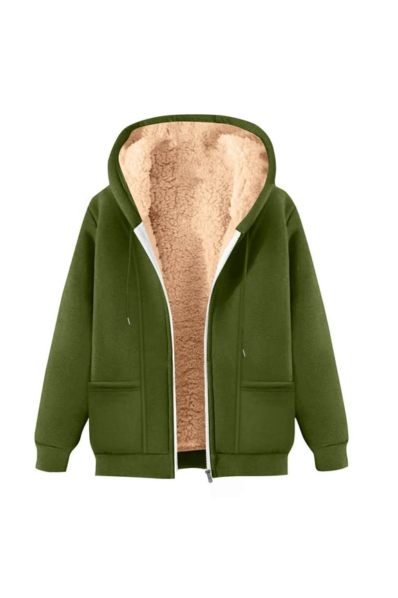Mens Sherpa Lined Zip up Hoodie Thermal Winter Coats Long Sleeve Fluffy Warm Hooded Sweatshirt Comfy Hooded Fleece Jacket Army Green,M