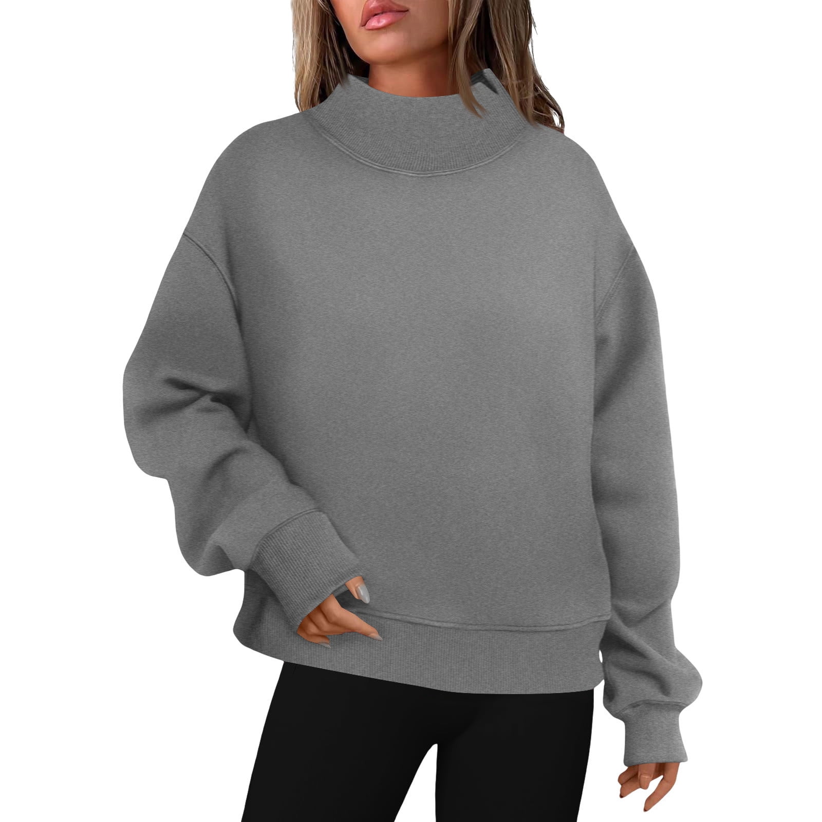 yardsong Oversized Mock Neck Sweatshirt for Women - Plain Long