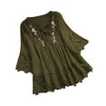 thumbnail image 1 of yardsong Peasant Blouses Women Boho 3/4 Length Sleeve Bohemian Tops Cotton Linen Mexican Embroidered Shirts Plus Size Flowy Lace Tunic Blouses 2025 Green,XXL, 1 of 8