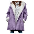 thumbnail image 1 of yardsong Plus Size Women Pea Coat Hoodies Fleece Jackets Soft Fuzzy Long Outwear Casual Sherpa Jacket Horn Button Winter Coats Purple,XXXL, 1 of 8
